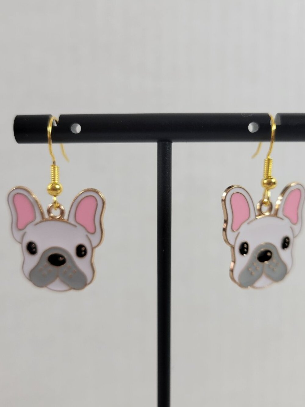 White French Bulldog Enamel Dangle Earrings Cute Frenchie Dog Gift E130E